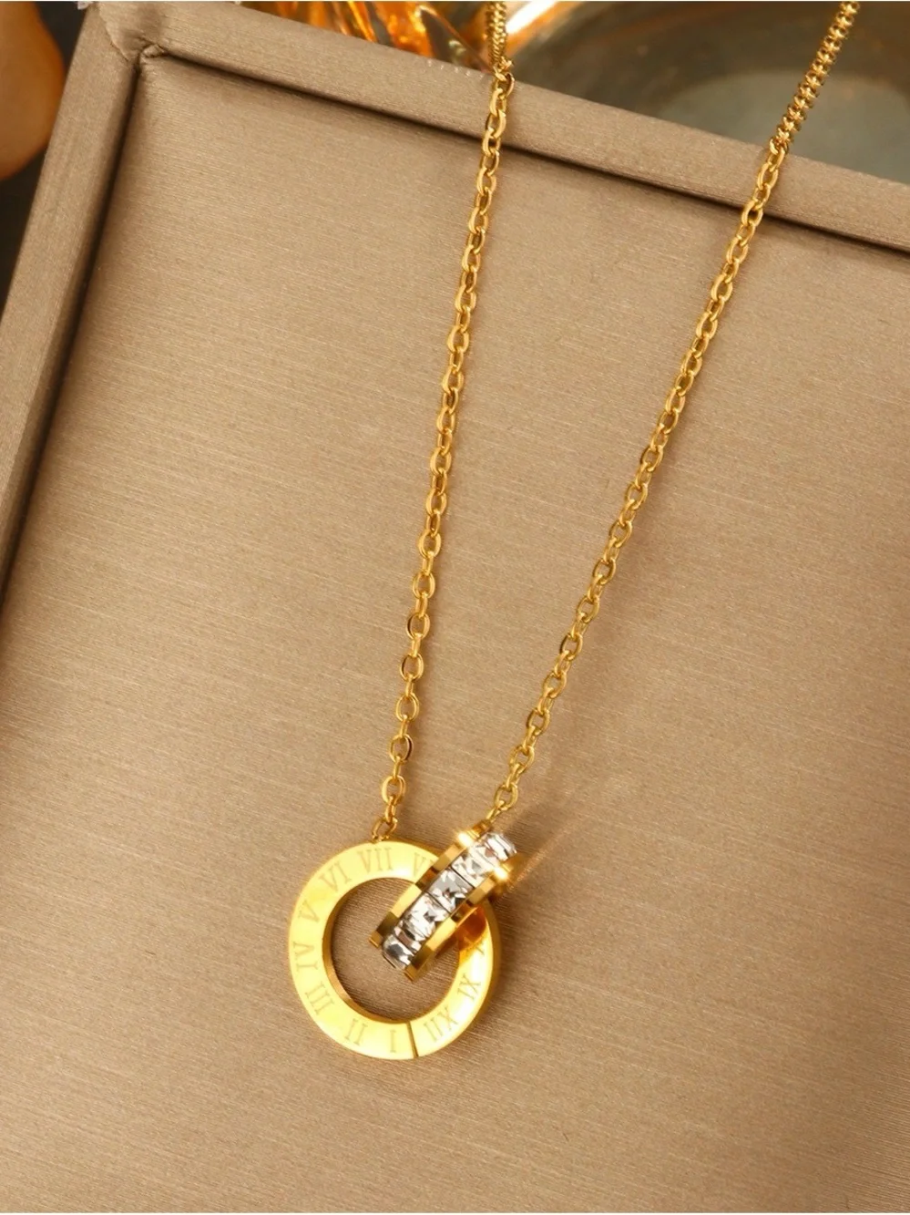 Gold Circle Pendant Necklace with Crystal Accent - Women Jewelry